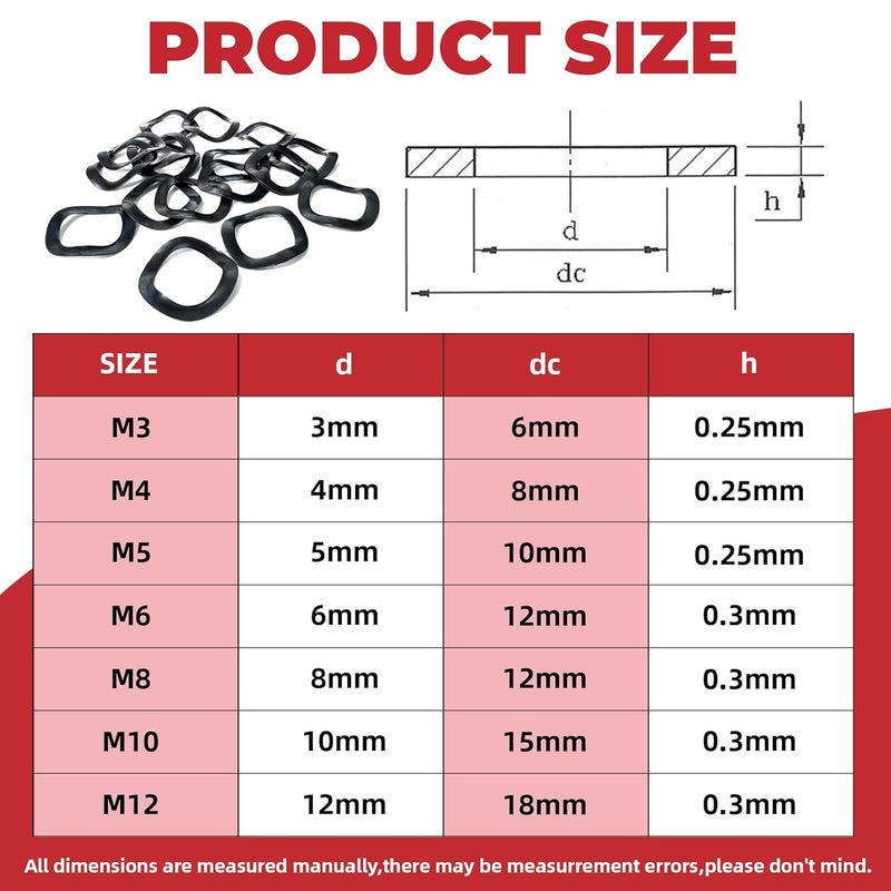 AIMUNOK 350-Piece Spring Wave Washer Gasket Assortment Kit, M3 M4 M5 M6 M8 M10 M12 Wavy Wave Crinkle Spring Washers Sets, High Carbon Steel Wave Spring Washer for Screw Bolt - Image 3